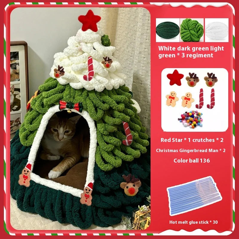 CuddTail™ Christmas Tree Cat Bed DIY Kit – Felt Yarn Tent for Cats & Puppies, Cozy Four-Season Pet Nest up to 6kg