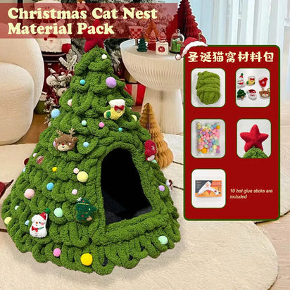 CuddTail™ Christmas Tree Cat Bed DIY Kit – Handmade Yarn Pet Nest for Cats & Puppies, Cozy All-Season Warm Bed