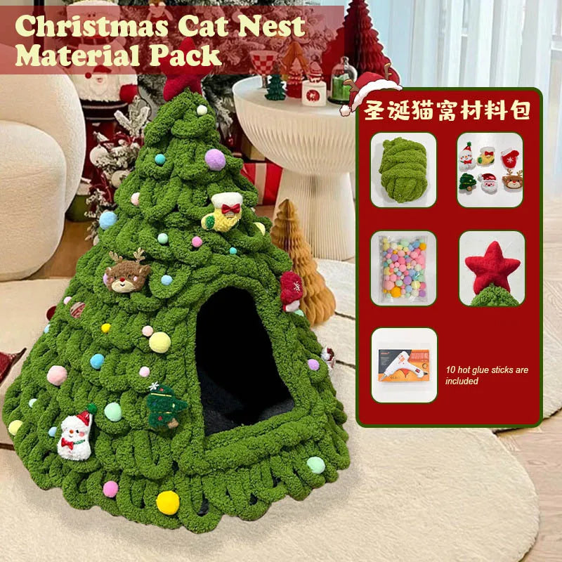 CuddTail™ Christmas Tree Cat Bed DIY Kit – Handmade Yarn Pet Nest for Cats & Puppies, Cozy All-Season Warm Bed