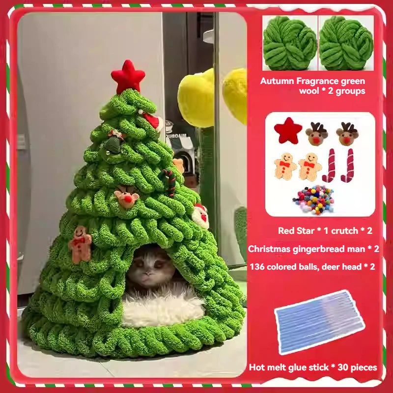 CuddTail™ Christmas Tree Cat Bed DIY Kit – Felt Yarn Tent for Cats & Puppies, Cozy Four-Season Pet Nest up to 6kg