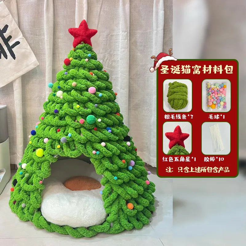 CuddTail™ Christmas Tree Cat Bed DIY Kit – Handmade Yarn Pet Nest for Cats & Puppies, Cozy All-Season Warm Bed
