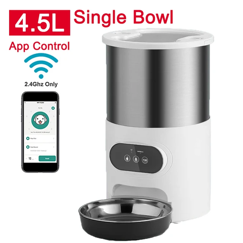 Smart App-Controlled Cat Feeder - Stainless Steel Double Meal Automatic Dispenser for Cats and Dogs