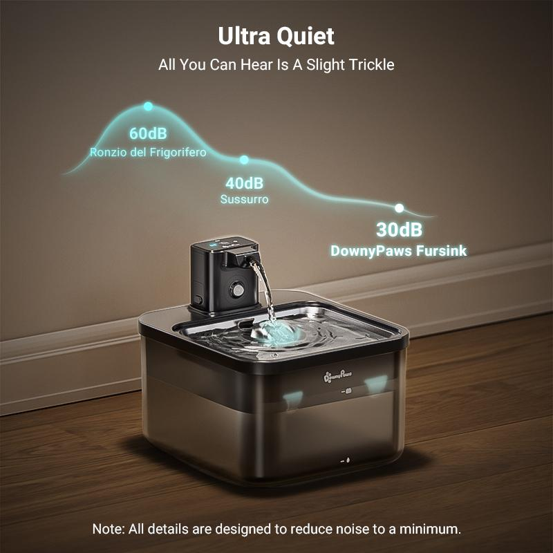 Downypaws Battery Operated Cat Water Fountain, 84Oz/2.5L, Wireless Pet Water Fountain for Cats, Small Dog, Automatic Pet Waterer Fountain, Ultra Quiet Pump, Bpa-Free, Christmas Gift Stainless Steel