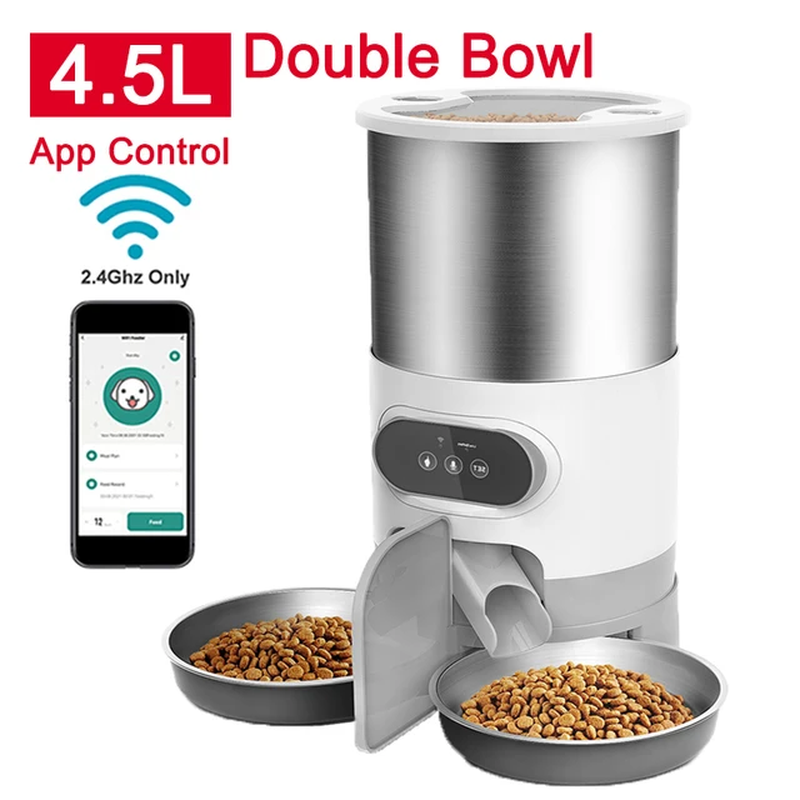 Smart App-Controlled Cat Feeder - Stainless Steel Double Meal Automatic Dispenser for Cats and Dogs