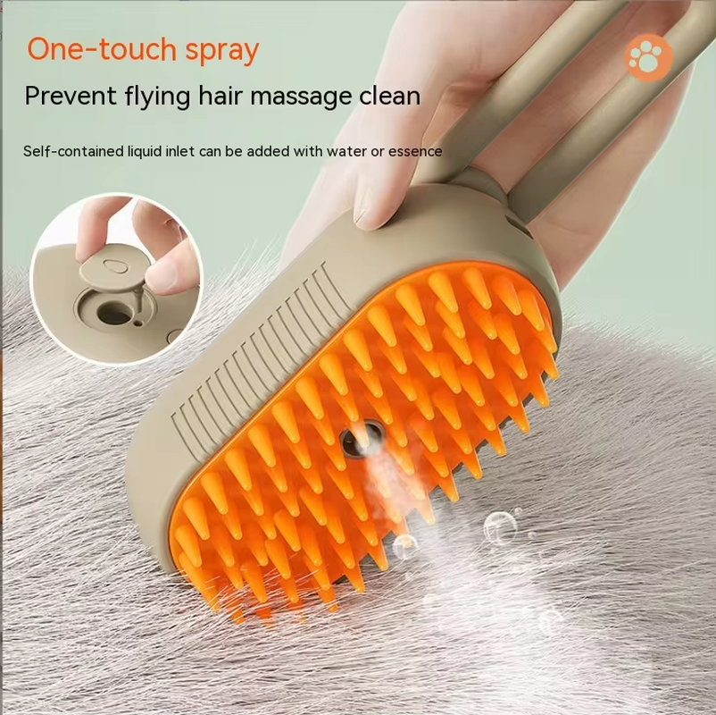 Pet Electric Spray Comb for Cats and Dogs - One-Key Spray Anti-Flying Massage Brush for Hair Removal and Cleaning