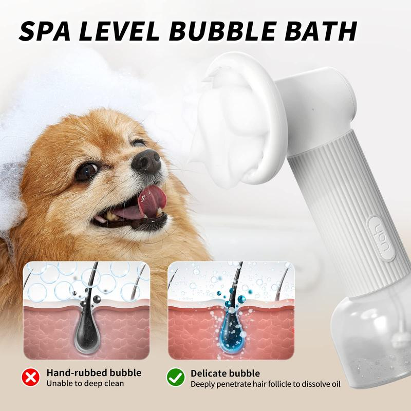 Uahpet Wireless Auto-Foaming Dog Bath Brush with Soap Dispenser – Effortless Lathering Bath Brush for Dogs and Cats