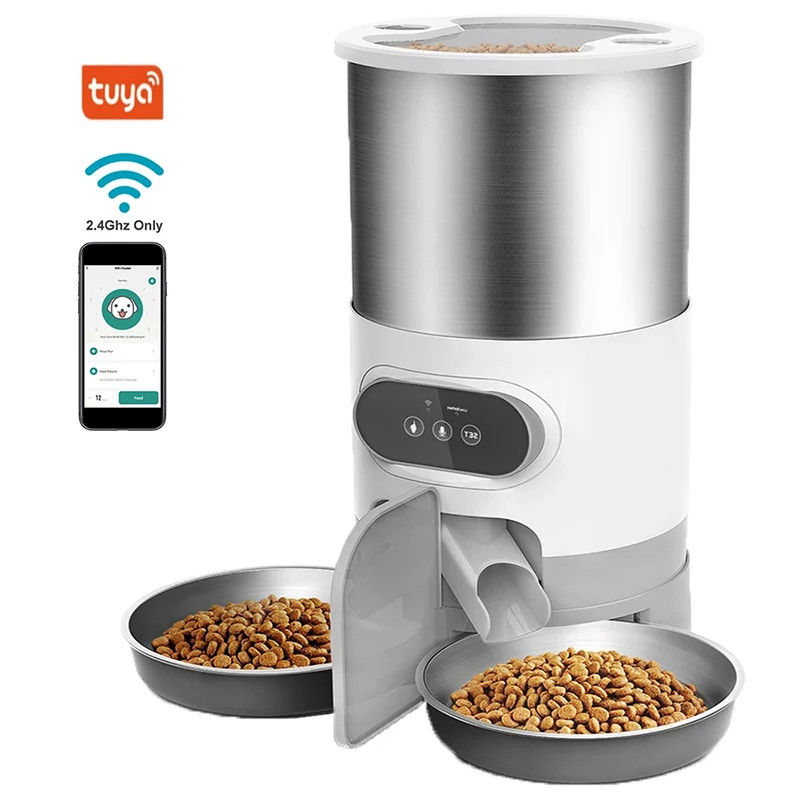 Smart App-Controlled Cat Feeder - Stainless Steel Double Meal Automatic Dispenser for Cats and Dogs