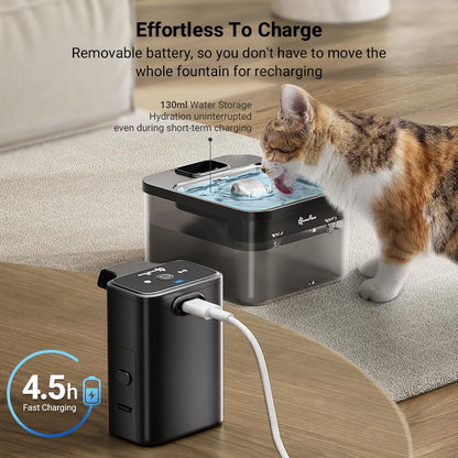 Downypaws Battery Operated Cat Water Fountain, 84Oz/2.5L, Wireless Pet Water Fountain for Cats, Small Dog, Automatic Pet Waterer Fountain, Ultra Quiet Pump, Bpa-Free, Christmas Gift Stainless Steel